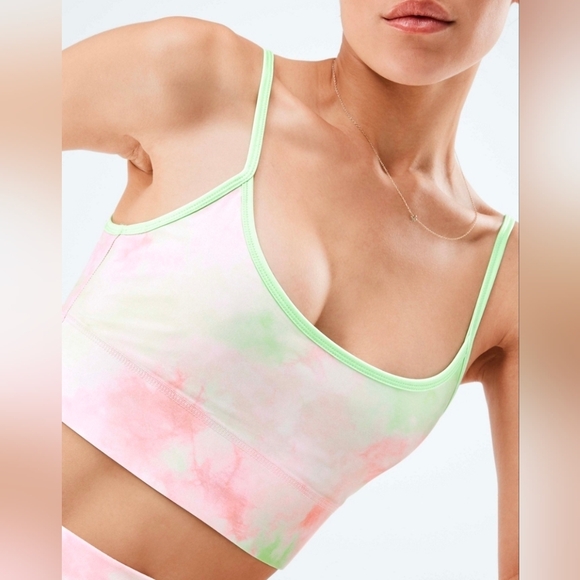 Fabletics Green and Pink Tie-Dye Activewear Set. Leggings NWT, bralette Like New - Picture 7 of 7